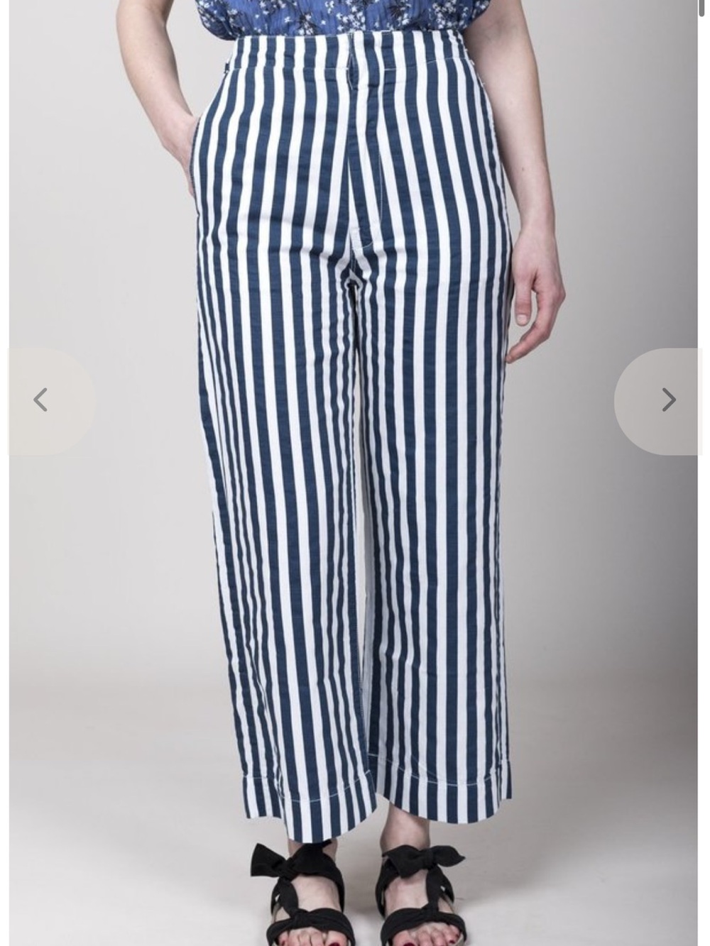 MOTHER The Cinch Greaser Navy White Vertical-Stripe Wide-Leg Pants Size 28 NWOT - Picture 2 of 8